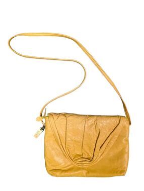 Vintage Letisse USA Mustard Yellow Leather Suede Pleated Crossbody Shoulder Bag